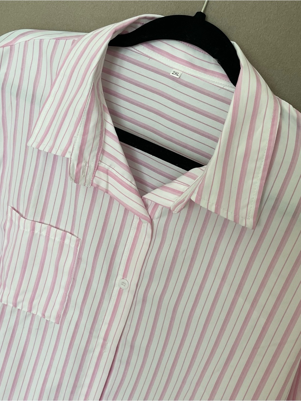Women’s Pink white Striped Button-Up 2XL Shirt blouse casual office